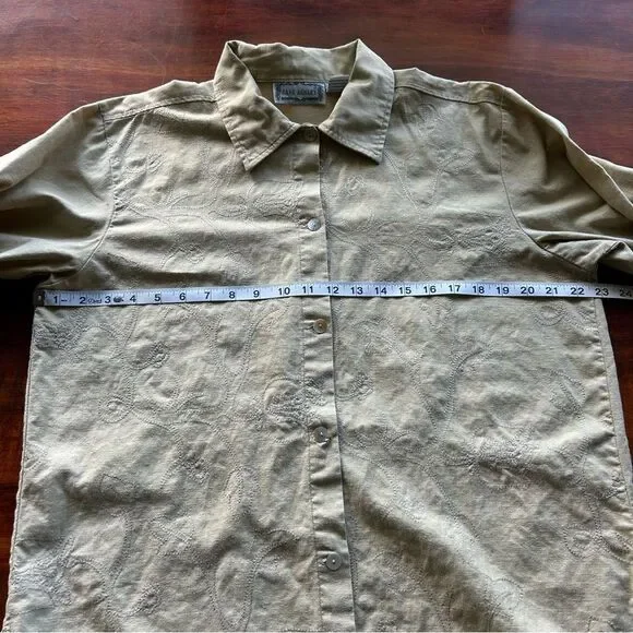 Jane Ashley Tan Silver Embroidered Linen Blend Shacket Shirt Women’s Large - Picture 9 of 14